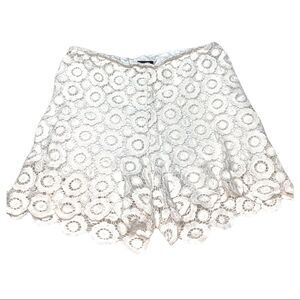White high waisted crochet lace Bebe shorts size small